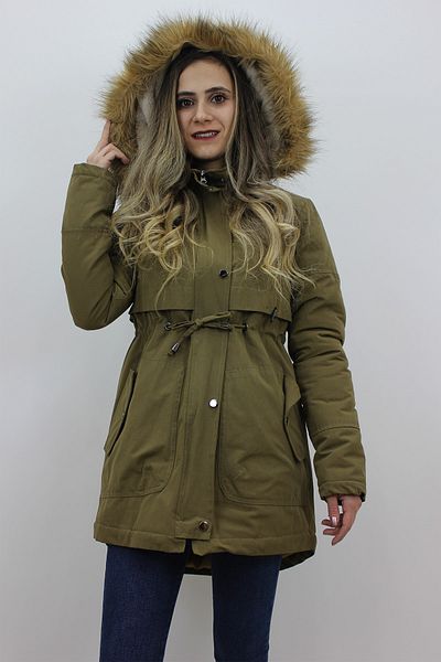 Sems Women's Green Cotton Jacket with Zipper on the Front and Snap Closure