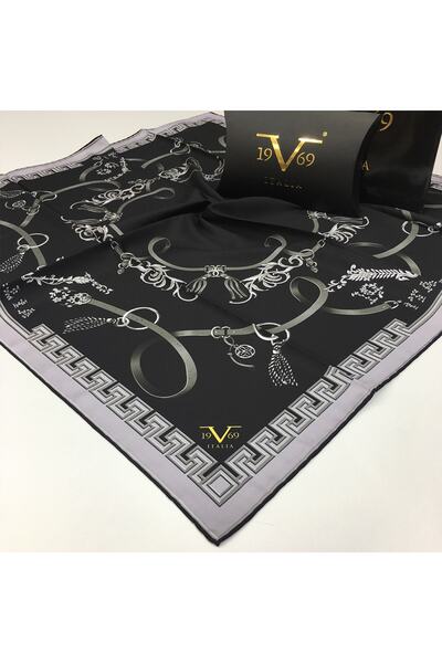19V69 ITALIA Gri Füme Twill Eşarp Black Seri 90x90 Cm Eşarp Askısı Ve Hediyel...