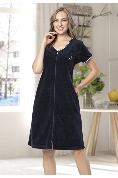ESRATEKS Kadın Önü Fermuarlı Lacivert Renk Elbise
