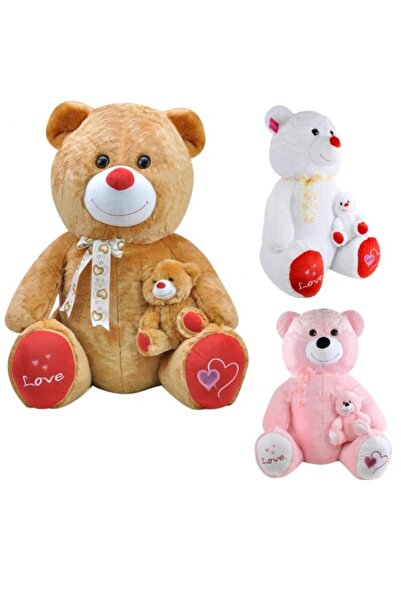 SELAY TOYS Oturan Oyuncak Büyük Peluş Ayı Yavrulu 1 Metre 35 Cm Yavrusu