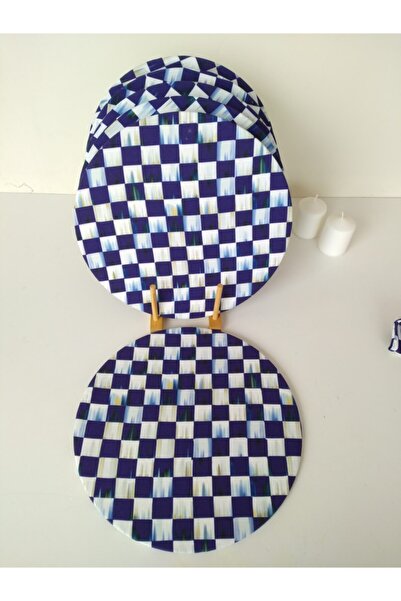 Ayşemce Amerikan Servis (yağlı Boya Efektli Lacivert Dama Desen 6'lı Supla)