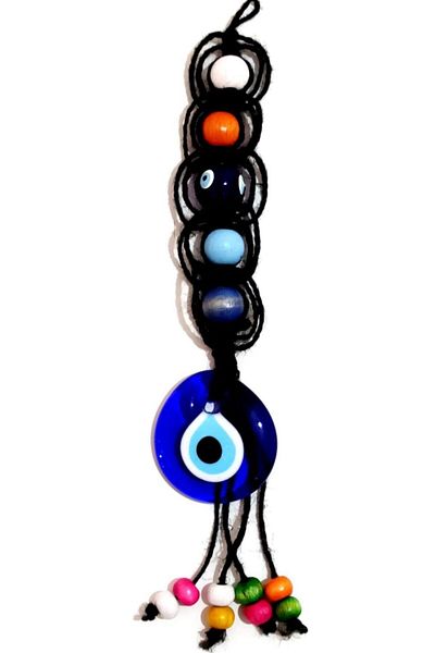 Mixperi Handmade Black Car Ornament with Glass Evil Eye Beads