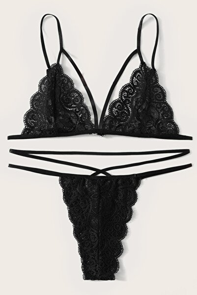 Imoda Kadın Siyah Özel Üretim Dantel Sütyen Külot Takımı