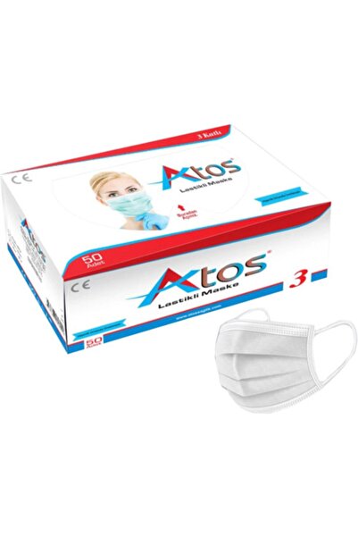 ATOS 10 Kutu 500 Adet Düz Ve Esnek Lastikli Burun Telli Nonwoven Ultrasonik 3...