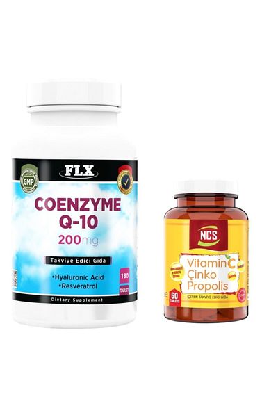 FLX Coenzyme Q-10 200 Mg 180 Tablets + Vitamin C Zinc Propolis 60 Tablets