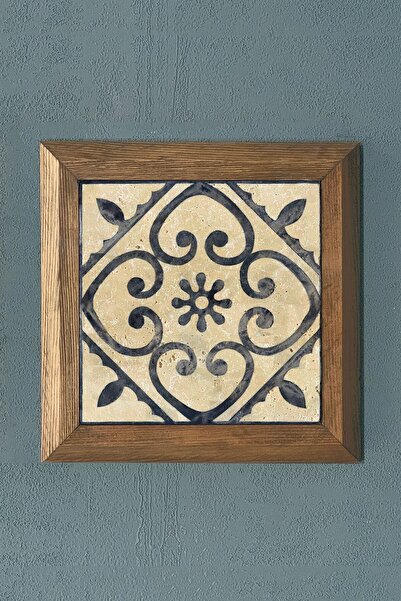 Oscar Stone Decor Blue Marin Desen Masif Çerçeveli Taş Tablo Wall Decor 28x28 cm