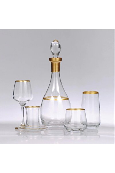 CAM 61 Parça 12 Kişilik Gold Çizgili Su Takımı Çeyiz Seti