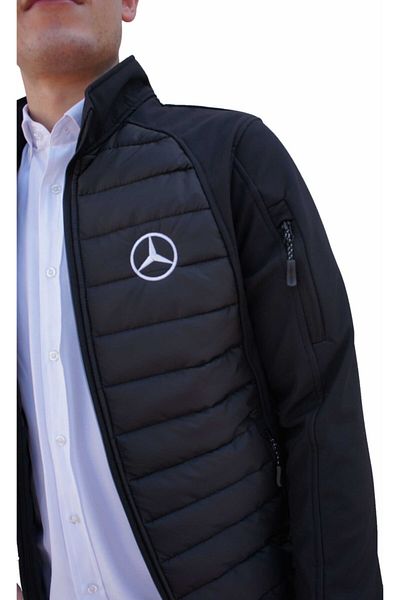 Uniprom Men's Black Mercedes Softshell-Ray Pattern Lycra 5-Pocket Coat