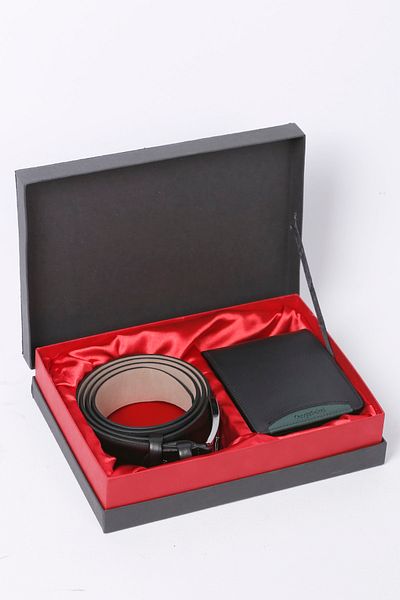 CENGİZ PAKEL Men's Black Genuine Leather Wallet Belt Set