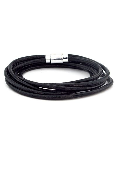 Solfera Black Color Six Row Wrapped Leather Men's Bracelet