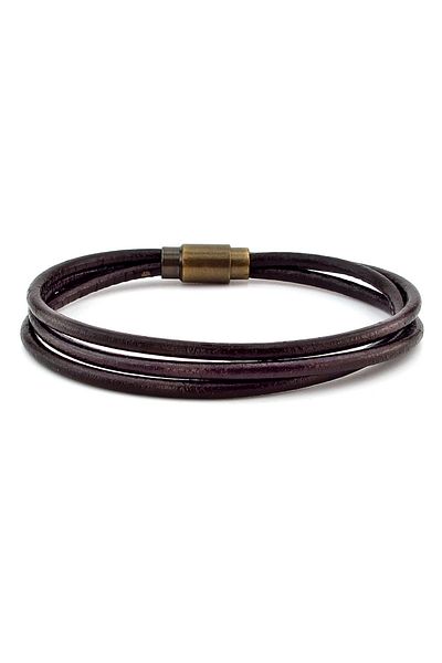 Solfera Brown Leather 3 Row Bronze Clip Men's Bracelet M004h