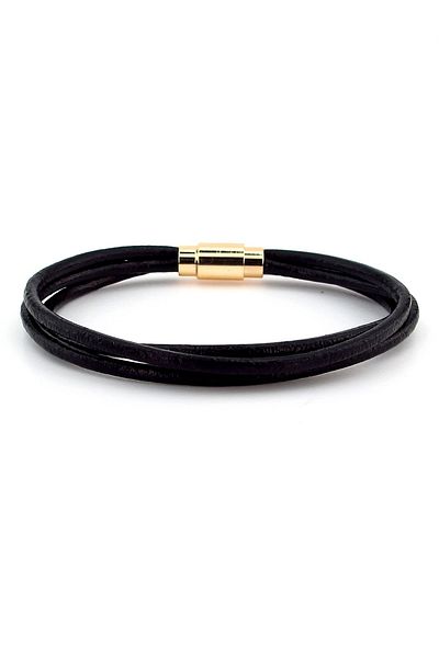 Solfera Black Original Leather 3 Rows Yellow Magnet Men's Bracelet