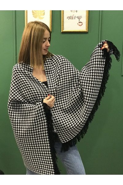 Ocean Black Houndstooth Knitwear Shoulder Shawl