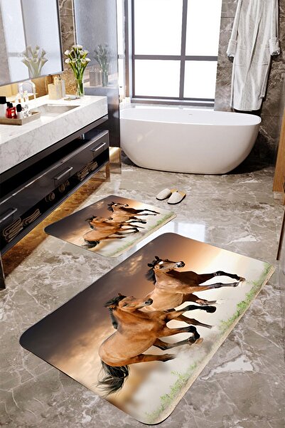 MEKTA HOME 3 Boyutlu At Desenli 2'li Banyo Paspas Takımı Mktbp-029 60x100/50x60