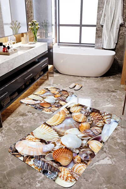MEKTA HOME Set covoraș de baie din 2 piese cu model scoici de midii Mktbp-046...