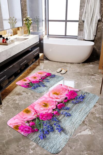MEKTA HOME Σετ πατάκι μπάνιου 2 τεμαχίων ροζ τριαντάφυλλο Mktbp-078 60x100/50x60