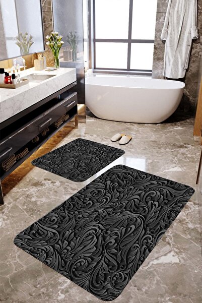 MEKTA HOME Set covorașe de baie din 2 piese cu motiv negru Mktbp-0110 60x100/...