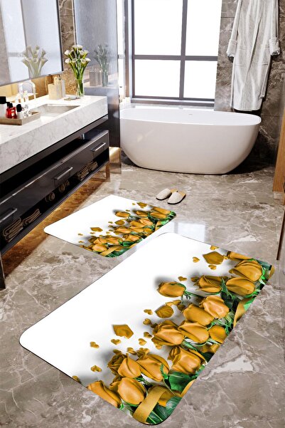 MEKTA HOME Σετ πατάκι μπάνιου κίτρινο τριαντάφυλλο 2 τεμαχίων Mktbp-079 60x10...