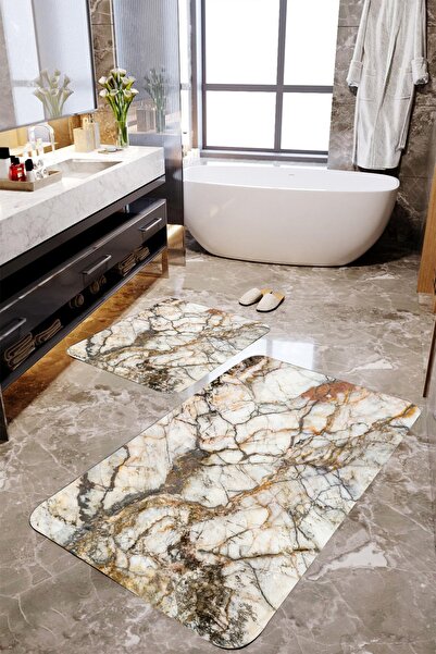 MEKTA HOME 3 Boyutlu Mermer Taşlı 2'li Banyo Paspas Takımı Mktbp-036 60x100/5...