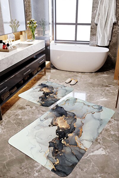 MEKTA HOME Set covorașe de baie din 2 piese cu model de marmură Mktbp-0119 60...