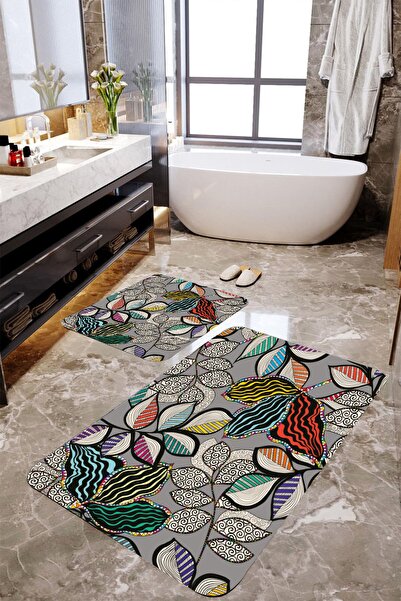 MEKTA HOME Σετ πατάκι μπάνιου 2 τεμαχίων πολύχρωμο λουλούδι Mktbp-0109 60x100...