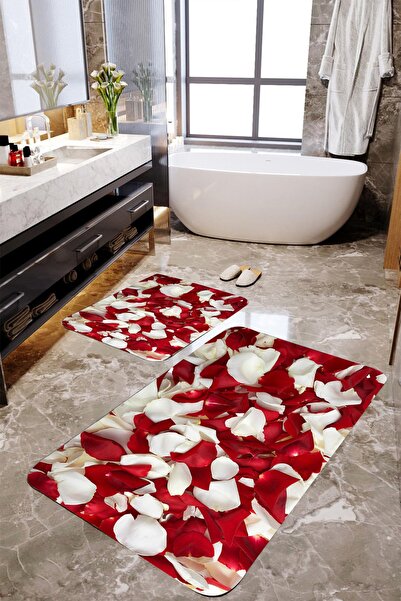 MEKTA HOME Σετ πατάκι μπάνιου 2 τεμαχίων ροδοπέταλα Mktbp-040 60x100/50x60