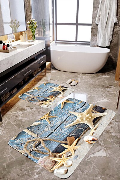 MEKTA HOME Σετ πατάκι μπάνιου Starfish 2 τεμαχίων Mktbp-098 60x100/50x60