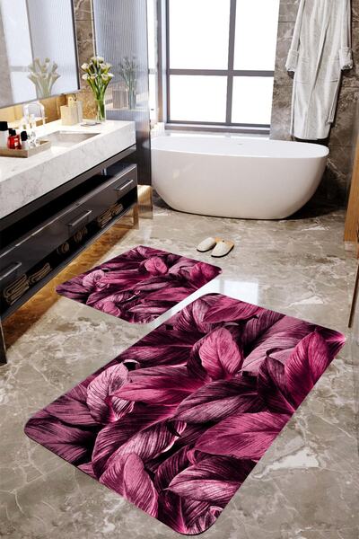 MEKTA HOME Set de covorașe de baie 2 piese petale de trandafir roșu rodie Mkt...