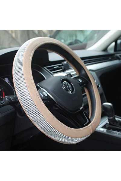 Fox Bayan Sürücülere Özel Pırlanta Krem Renk Geçmeli Direksiyon Kılıfı