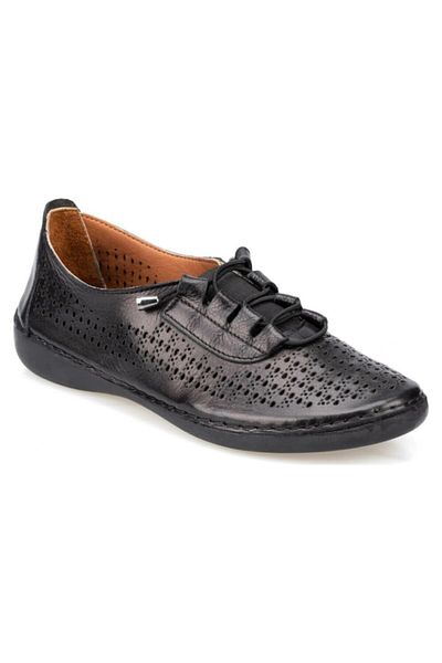 Polaris Women's Black Perforated Leather Ballerinas