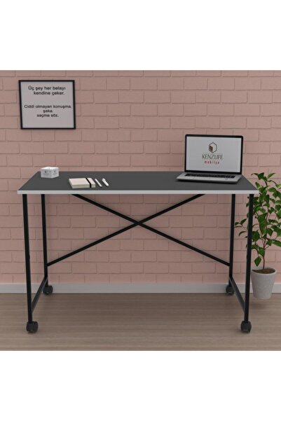 Kenzlife ofis masası momoko 075*090*60 grisyh tekerlekli bilgisayar çalışma büro