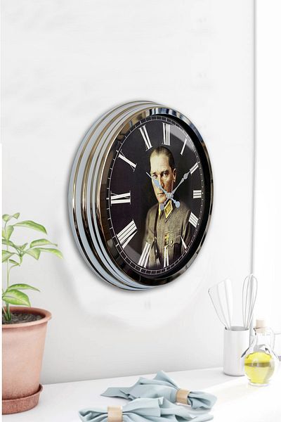 Kasva Concept Δώρο 40 εκ. Χρώμιο Μεταλλικό Ρολόι Τοίχου Ataturk