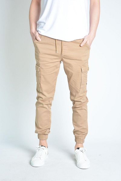 Luppo Club Ανδρικό μπεζ παντελόνι Jogger Cargo με τσέπη και ελαστικά πόδια