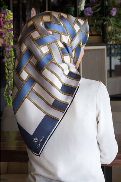 Vissona Γυναικείο μεταξωτό κασκόλ Indigo Silver