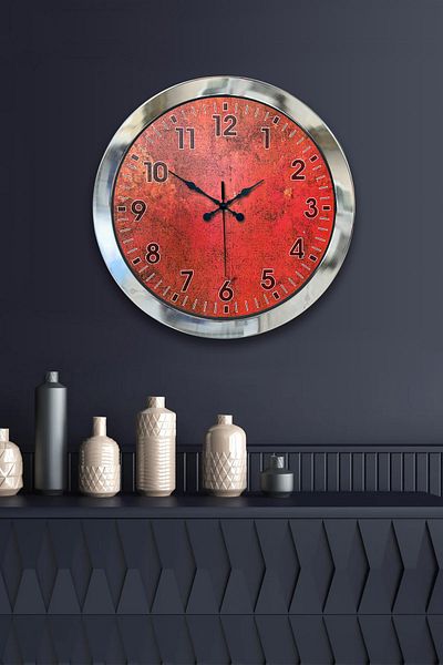 Kasva Concept 36 cm Chrome Metal Retro Red Wall Clock
