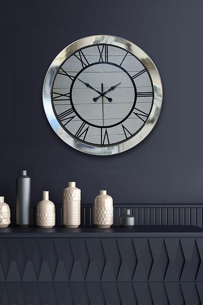 Kasva Concept 36 cm Chrome Metal Roman Numeral Wall Clock