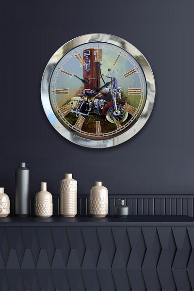 Kasva Concept Gift 36 cm Chrome Metal Motorcycle Wall Clock