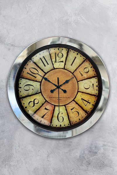 Kasva Concept Gift 36 cm Chrome Metal Antique Wall Clock