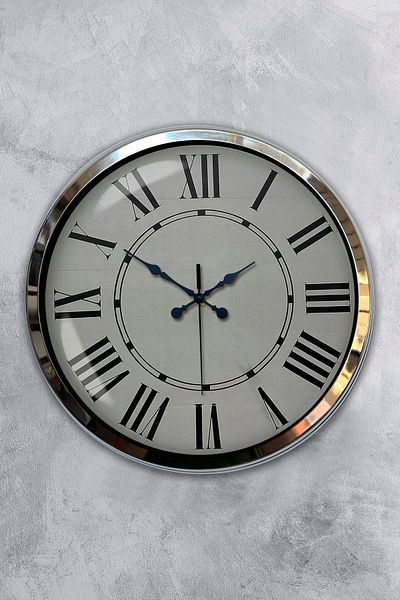 Kasva Concept Ceas de perete din metal cromat de 40 cm cu numere romane