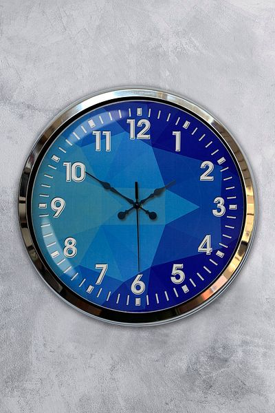 Kasva Concept 40 Cm Chrome Metal Blue Tile Wall Clock