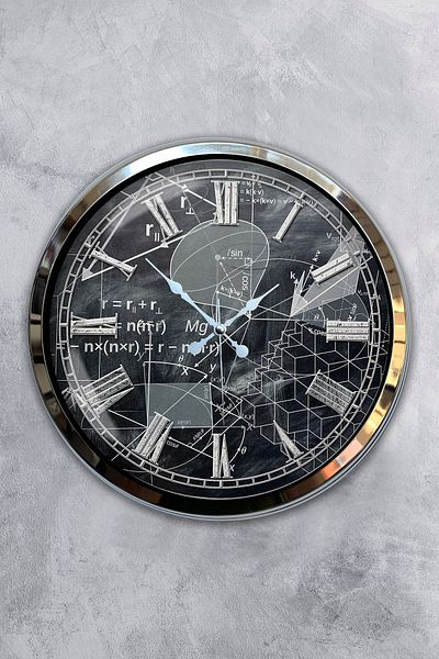 Kasva Concept Gift 40 cm Chrome Metal Math Wall Clock