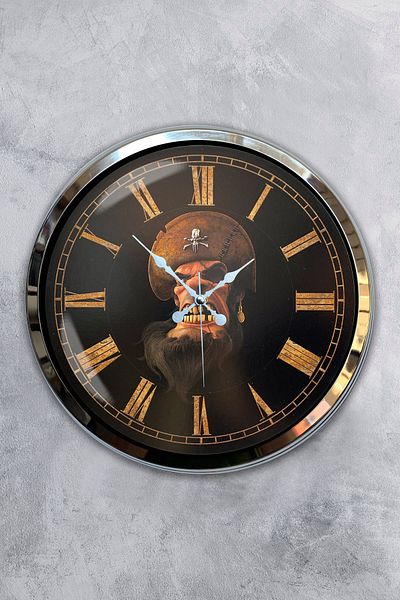 Kasva Concept Gift 40 cm Chrome Metal Pirate Wall Clock