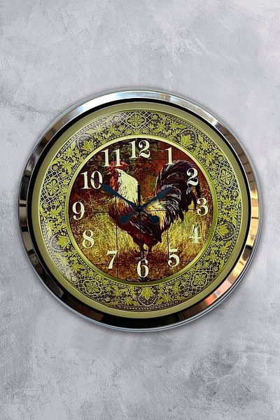 Kasva Concept Cadou 40 Cm Ceas de Perete Metal Cromat Cocoș