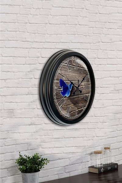 Kasva Concept Gift 40 cm Black Metal Butterfly Wall Clock