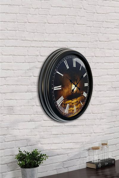 Kasva Concept Cadou 40 Cm Ceas de Perete Lanternă Metal Negru