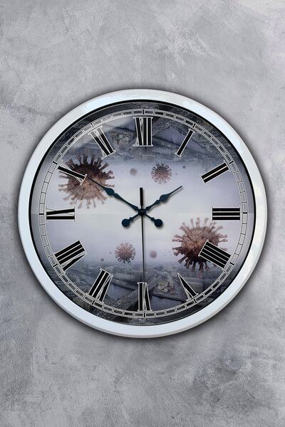 Platin Saat ساعة حائط عالم جديد معدن أبيض مقاس 40 سم