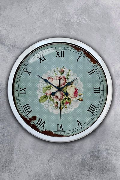 Kasva Concept 40 cm White Metal Pink Rose Wall Clock