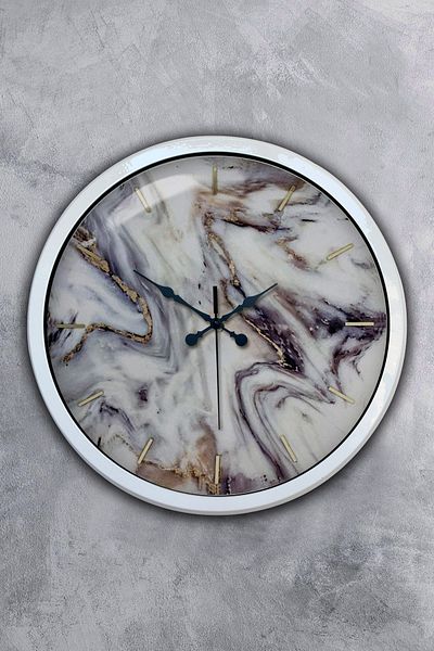 Kasva Concept 40 cm White Metal Marble Pattern Wall Clock