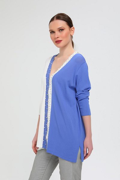 Two Mail Cardigan de contrast cu fermoar albastru închis și alb