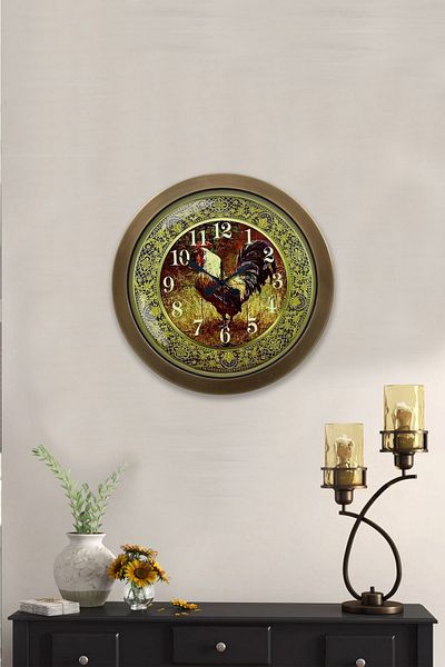 Kasva Concept Gift 36 cm Antique Metal Rooster Wall Clock